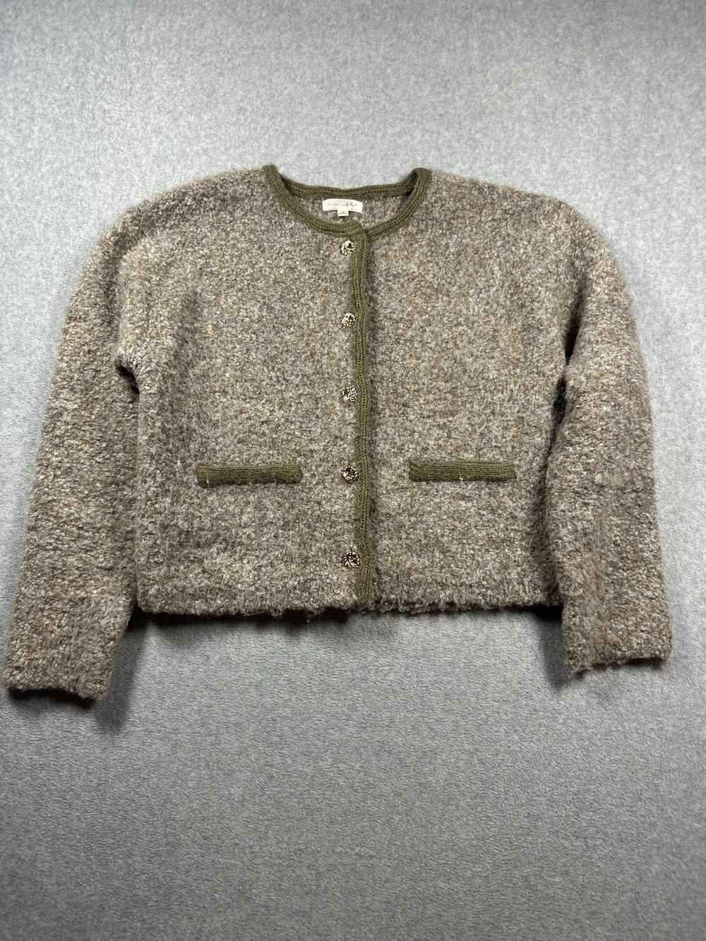 Line & Dot Mayfair Cardigan Sweater Women's Medium Gray Cropped Long Sleeves